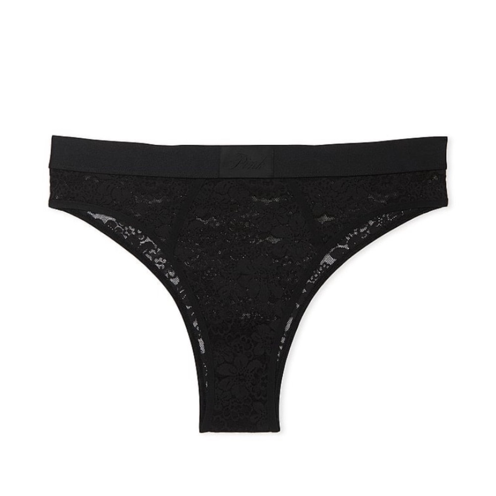 Wink Logo High-Cut Brazilian Panty in Lace Pure Black